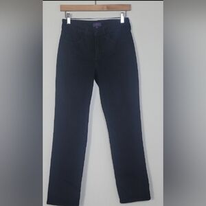 NYDJ Womens Straight Leg Black Jeans Size 2P Stretch Mid Rise Denim Lift Tuck
